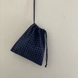 チェックコットンリネンの巾着袋。(BA-122)