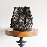 数量限定! フランス製　リーフコットンケミカルレース　ノワール　2way ポシェットマリンバッグ　ミニショルダー　