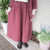 [予約販売] ローズレッドダブルガーゼギャザーパンツ（セットアップ可）**ウエストゴム ふんわり　柔らか