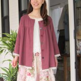 [予約販売] ローズレッドダブルガーゼ・小花ボタンの羽織りブラウス（セットアップ可）〜ランチや旅行に、