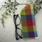 ハンドメイド♡メガネケース♡リネンカラフルチェック♡♡普通タイプ