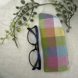 ハンドメイド♡メガネケース♡リネンパステルカラフルチェック♡♡普通タイプ