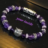 フクロウ アメジスト ローズクォーツ 天然石ブレスレット