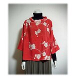 119　1点物　着物リメイク　プルオーバーブラウス　３シーズン　ツイスト衿　リラックス　赤