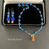 【Vintage German Beads : Blue + Orange 】お花のネックレスとピアスのセット