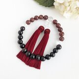 【男性用/主玉12mm】モスコバイトと黒檀・バイカラーの数珠・略式念珠/正絹臙脂房×水晶