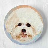 絵画 『ペロ』原画 油彩 直径20cm　犬　DOG 絵画 丸形アートパネル