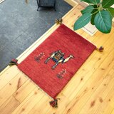 ペルシャ　ギャッベ　玄関マット小　ラグ　58x40cm　茜色　ラクダ　NN19518