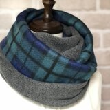 ボリュームたっぷり❣️フリースのあったかスヌード❤️ブラックウォッチ×チャコールグレー