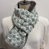 ハンドメイド◆差し込み式マフラーリネンミントグリーン花刺繍ファ