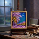 油絵 原画【夜桜と青い満月】絵画 インテリア 壁掛け 風景画