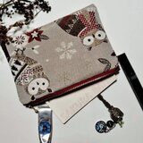 フランス生地　森の梟　ふくろうのポーチ（L)　通帳入れ　コスメ入れ　