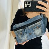 ボディバッグ★デニムリメイク★トートバッグ　マザーズバッグ　ウエストポーチ カバン 男前　アップサイクル