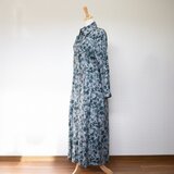 【完全一点物】ウエストリボンワンピース（グリーンフラワー）