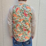 長袖播州織シャツ(ベージュ×荒波に鯉）