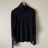 手袋付き長袖タートルカットソー　紺×紺水玉柄Ｆ