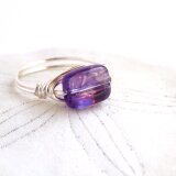 アメジスト　レクタングル　Wire　Ring
