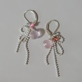 Silver925 極上カット ローズクォーツのリボンピアス［1088E_PK］