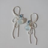 Silver925 極上カット グレームーンストーンのリボンピアス［1088GY］