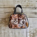 大人かわいい猫ちゃんたちのミニボストンバッグ　小物入れ　バッグインバッグ　コットン　ツイード　リボン　ギフト