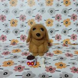 羊毛フェルト ミニチュア ダックスフンド 犬 ぬいぐるみ 餌皿 骨セット ハンドメイ