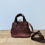 姫路レザー2wayがま口ポシェット◆焦げ茶　カード入れ　名刺入れ　2026 革バック　