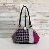 ボストンバッグ　アルミ口金 　ブルーの千鳥格子