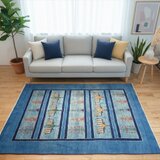 ペルシャ　ギャッベ　パルヴィーズ　コルクウール　カシュクリ　203x150㎝　青色　孔雀　花　RJ14431