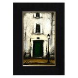 風景画　パリ　油絵「緑色の扉のある建物」