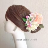 ピーチピンクのバラと桜の髪飾り　フラメンコ　フローレス　サクラ　さくら　ピーチ　ダンス　薔薇　バラ　花飾り　頭飾り