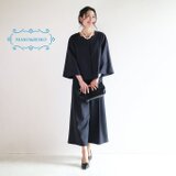 Set【ネイビー】洗えるウール混Ａラインラグランスリーブジャケット＆後ろゴムタック入りワイドパンツ♥