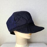 魅せる帽子☆【予約販売】キルティングと格子柄のバイカラーキャスケット～ネイビー&ブラック