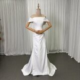 ウエディングドレス オフショルダー マーメイドライン ロイヤルサテン 大人っぽい 拳式/前撮り