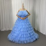 美品！カラードレス ブルー ベアトップ 柔らかく重ねたチュールスカート Aライン 豪華なバックリボン 花嫁