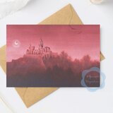 （71）三日月と朝焼けのお城の風景　ポストカード　3枚セット