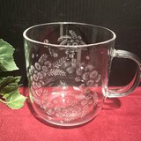 ミモザのマグカップ〜手彫りガラス