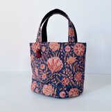 インド綿キルティングの丸底バッグ*紺