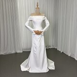 ウエディングドレス オフショルダー 取り外し袖 長袖 マーメイドライン ロイヤルサテン 大人っぽい 拳式/前撮り