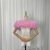 取り外しオフショルダー ピンクソフィア ソフトチュール ラッフルフリル 編み上げ 前撮り