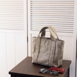 ヴィンテージ帆布の蓋付きトート/Ｓ◇グレーベージュ