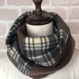 楽チン♪かぶるだけ★フリースのあったかスヌード❤️モノトーン・ブラウンチェック×ダークブラウン