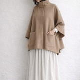 ラスト1点☆シープ起毛♡キャメル色ウールポンチョコート♡サイズフリー・ハイネック&長袖♡着回し力