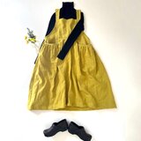 春待ちミモザ**イエローフレンチリネン・"前後２way・大きなギャザーポケット・エプロンワンピース