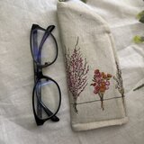 ハンドメイド♡メガネケース♡リネンドライフラワーハーブ柄♡♡普通タイプイプルヌビ