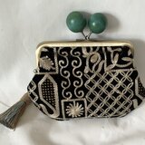 インド刺繍　木玉親子がま口ミニ財布　　