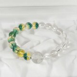 グリーンシトリンクォーツと水晶のブレスレット（内周：15cm、美しい透明感と光沢、練り水晶、鹿、4月の誕生石、クォーツ）