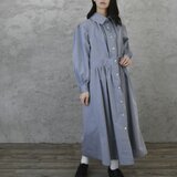 【完全一点物】ゴージーギャザーワンピース（アイスブルー）