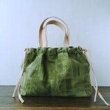 【一点物】ピッグスエードの巾着トート オリーブ