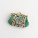 インド刺繍リボンのがま口ミニ財布/ポーチ　グリーン