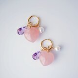 イヤリング可★大粒ぷっくり★ハートローズクォーツとアメジストのピアス・サージカルステンレスピアス　～アフロディーテ